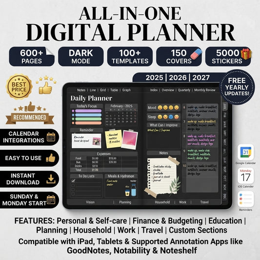 🖤 All-in-One Digital Planner (Dark Mode Edition)