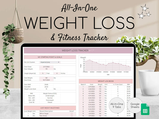 ✨ All-In-One Weight Loss & Fitness Tracker – Google Sheets ✨