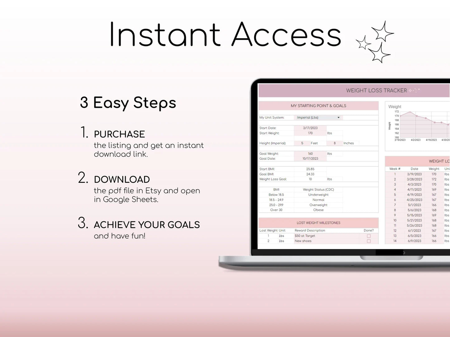 ✨ All-In-One Weight Loss & Fitness Tracker – Google Sheets ✨